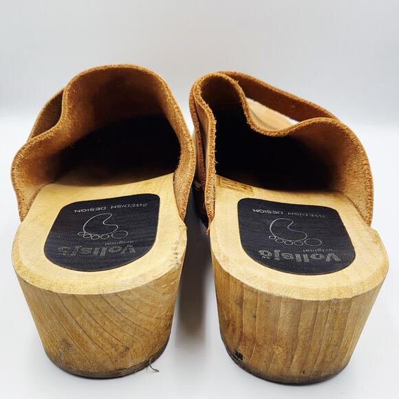 Vollsjo Original Tan Genuine Leather Wooden Clogs Swedish Design Handmade Sz 40 - Picture 6 of 9